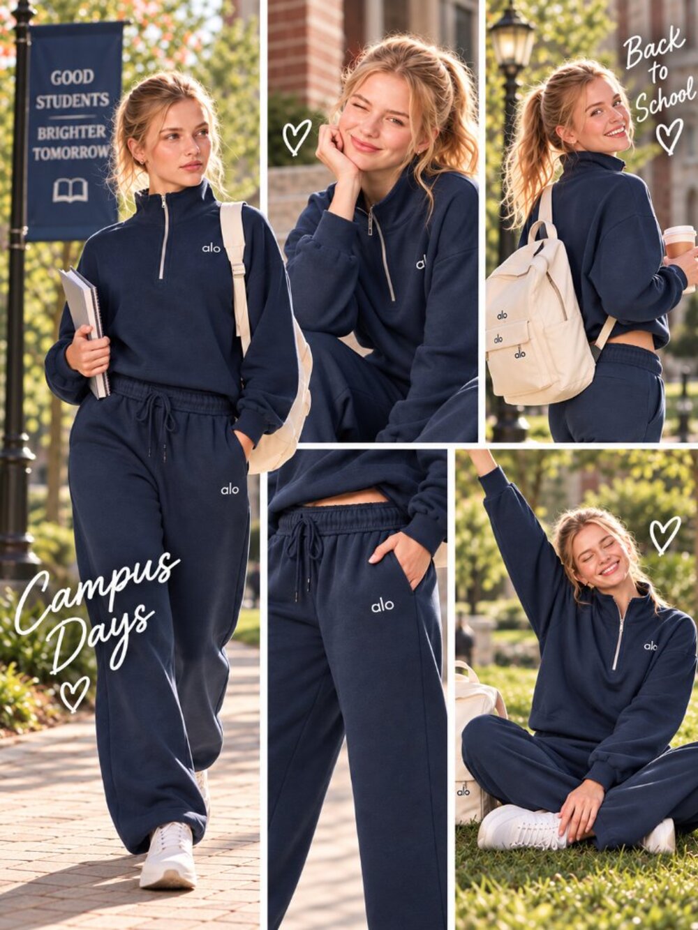 Alo Yoga Accolade Navy Matching Set Pullover + Straight Leg Sweatpants M